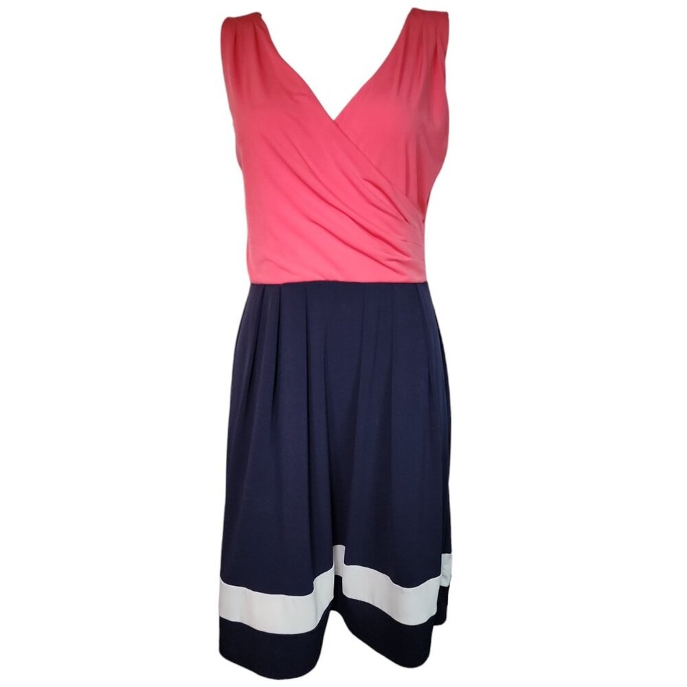 Ann Taylor Loft Dress Womens Size S Small Pink Blue Colorblock Sleeveless V Neck